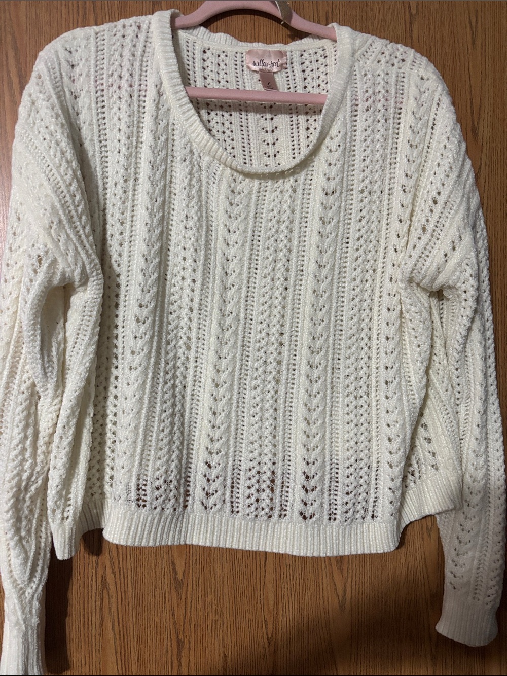 Open-Weave Cream Crewneck Sweater by Wild fable